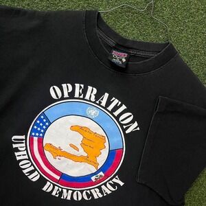 Vintage‎ 90s Operation Uphold Democracy Military Single Stitch Black Tee Shirt